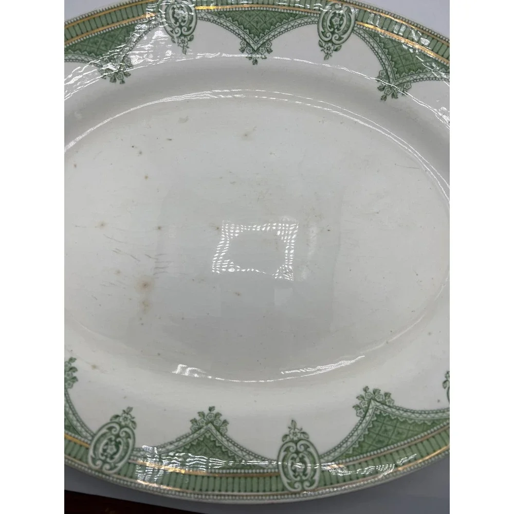 Ipswich J G Meakin England Serving Tray‎ Green Gold Antique Platter Vintage